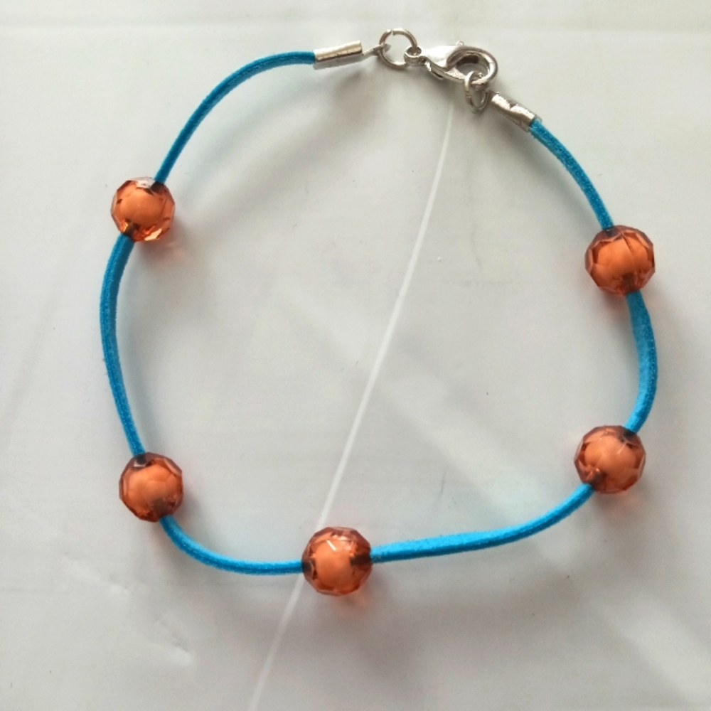 hand crafted aqua blue suede crystal statement bracelet
